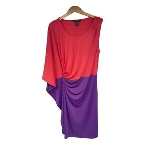 KENNETH Cole Large One Shoulder Drape Sleeve Dress Colorblock Knee Length NWT